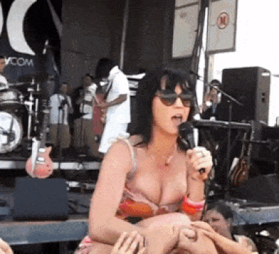 Katy Perry, cleavage boobs boncing on stage.gif